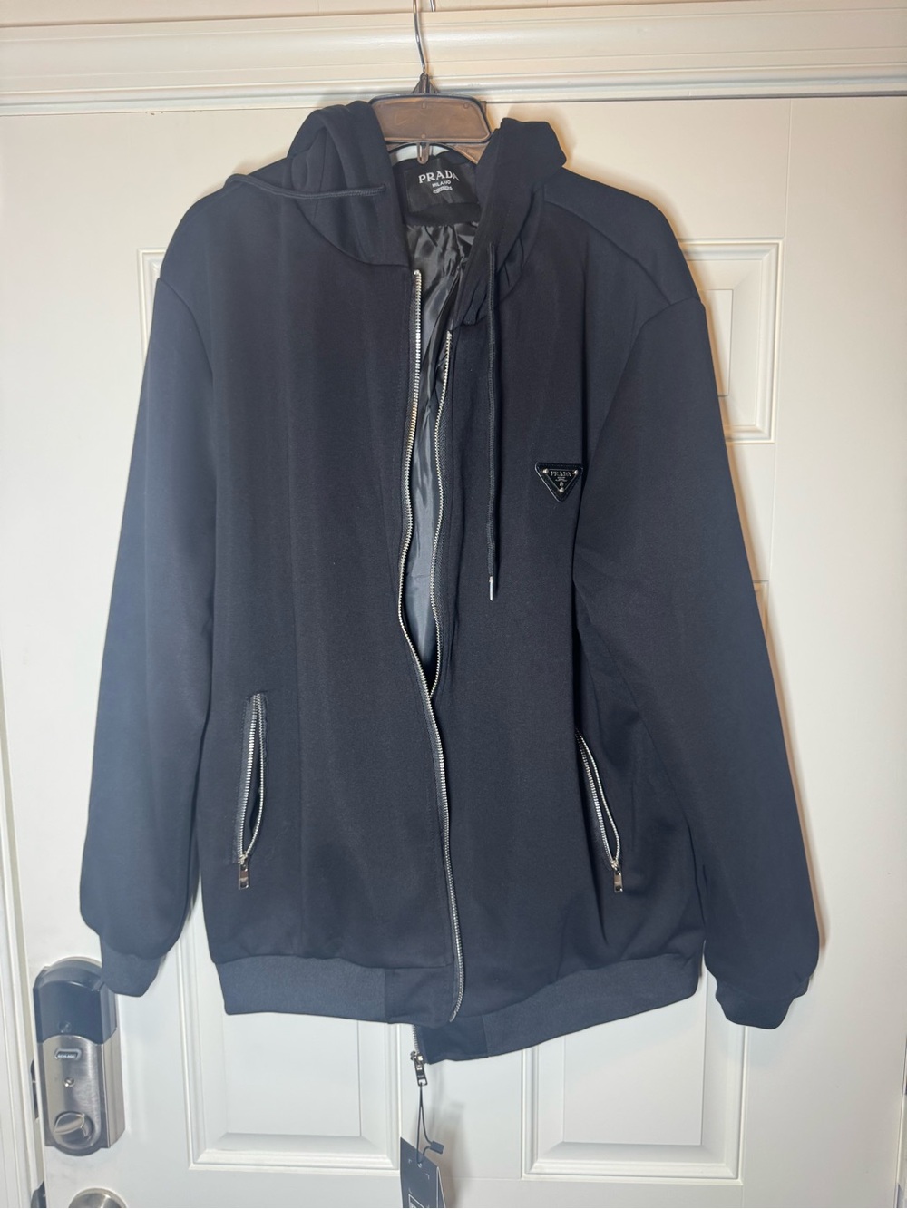 Black Hooded Bomber Jacket. No Brand. Approx.25.5 inches Wide/51 inch Chest.
